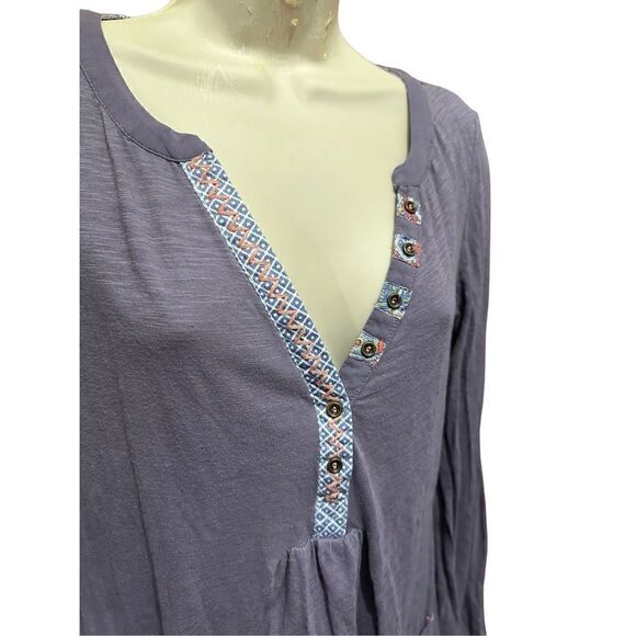 Anthropologie Little Yellow Button Calantha Henley Tunic Purple Deep V Size S - Picture 3 of 9